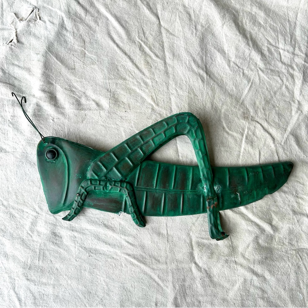 Vintage Grasshopper Metal Weathervane Garden Ornament Green Top Only 24" Long